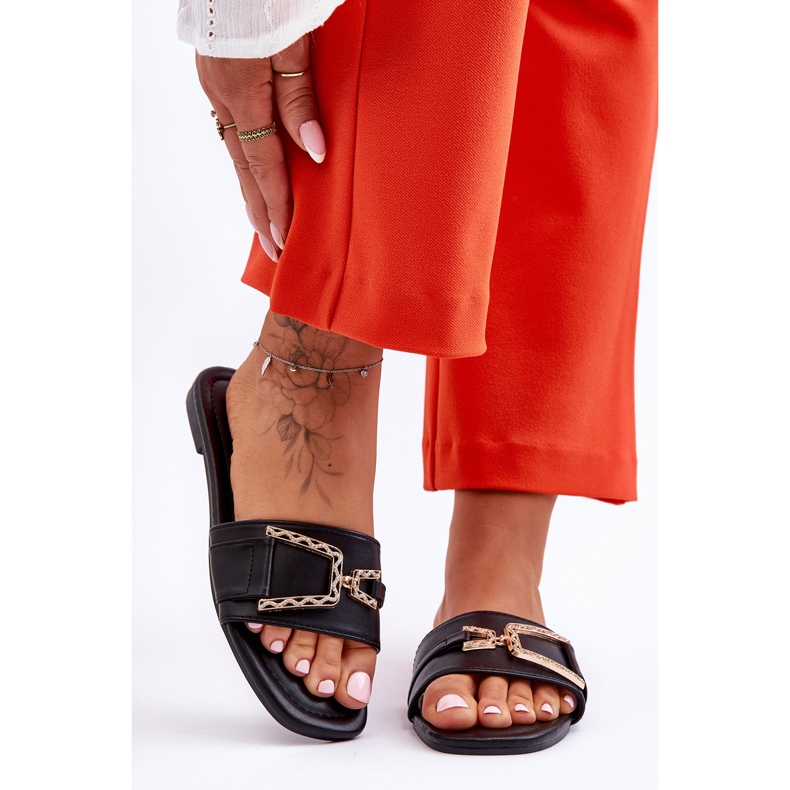 Dámské klasické černé působivé zdobené pantofle černá 1