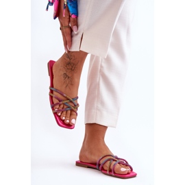 Dámské pantofle s pruhy a kamínky Vícebarevná Leomi růžový 2 Dámské pantofle s pruhy a kamínky Vícebarevná Leomi růžový 2