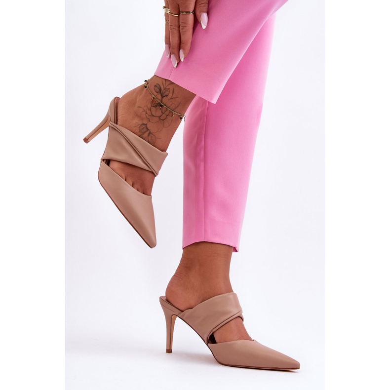 Inna Kožené pantofle na vysokém podpatku tmavě béžová Aveline béžový 2