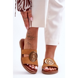 Módní pantofle se zrcadlovým zdobením Camel Deep Breath hnědý 2