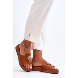 PG1 Dámské kožené pantofle na platformě s ozdobou Hnědá Azera hnědý 2