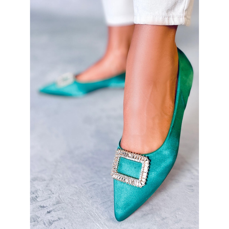 Elegantní baleríny s kamínky Lorella Green zelený 1