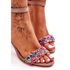 Módní sandály na vysokém podpatku s ozdobnými kameny Béžová Love Me béžový 1