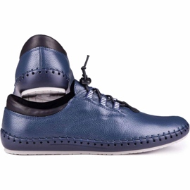 Kampol Pánské kožené boty příležitostné 337/63 Navy Blue Face modrý 3