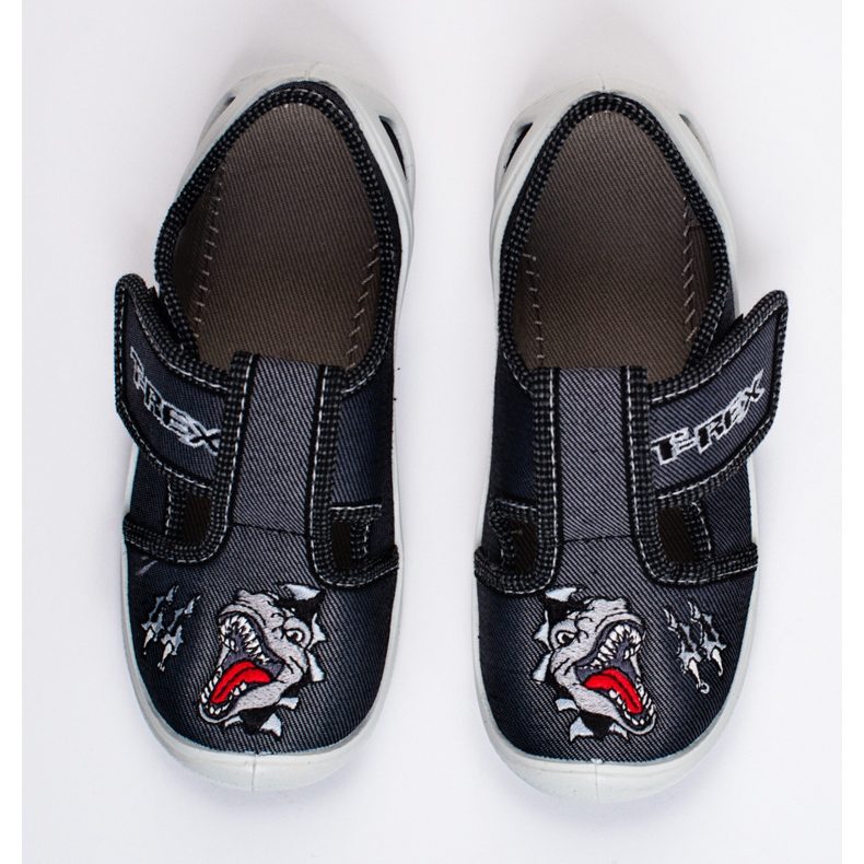 SHELOVET Pantofle na suchý zip pro kluka 3F dinosaura černá 1