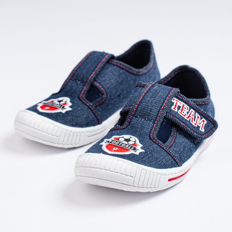 SHELOVET Pantofle na suchý zip pro kluka s 3F míčkem modrý 1