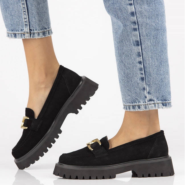 Kožené semišové mokasíny Filippo DP4916 na platformě černé černá 1