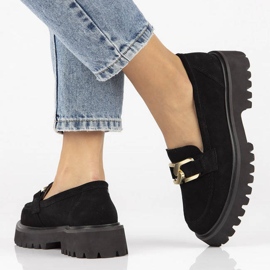 Kožené semišové mokasíny Filippo DP4916 na platformě černé černá 2