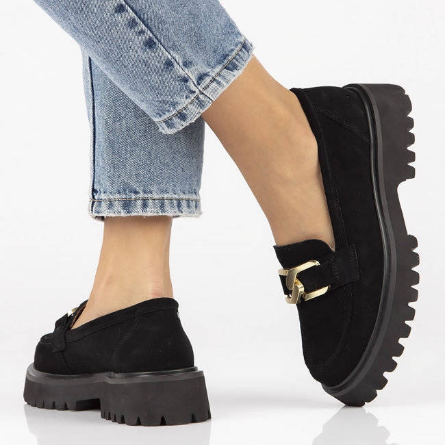 Kožené semišové mokasíny Filippo DP4916 na platformě černé černá 2