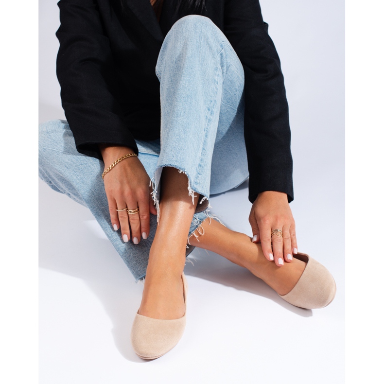 Pohodlné semišové baleríny béžový 1