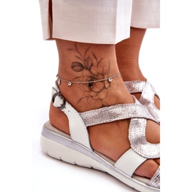 Dámské kožené sandály S.Barski 97619 Silver stříbrný 5