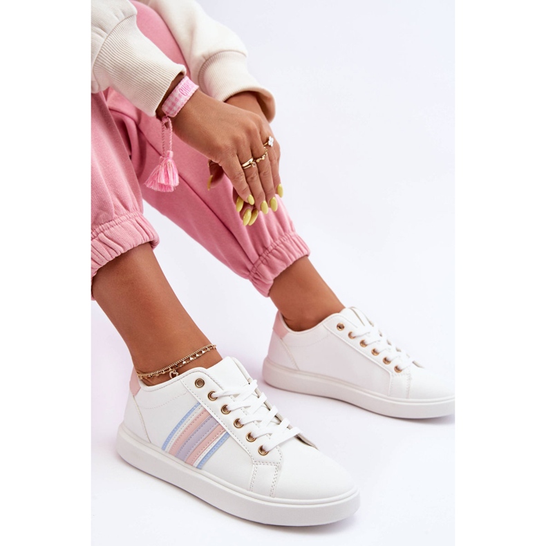 PG1 Kožená dámská sportovní obuv bílá a růžová Rilee bílý 1
