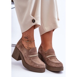 Lemar Semišové lodičky na podpatku s béžovým zdobením gelanor 1