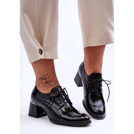 Laura Messi Dámské kožené lakované vysoké podpatky černá Keria 1