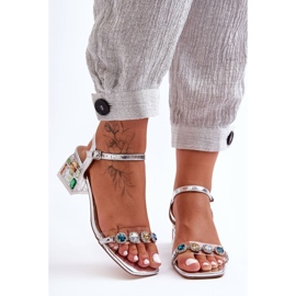 Dámské sandály na vysokých podpatcích se stříbrnými krystaly S.Barski MR1037-01 1