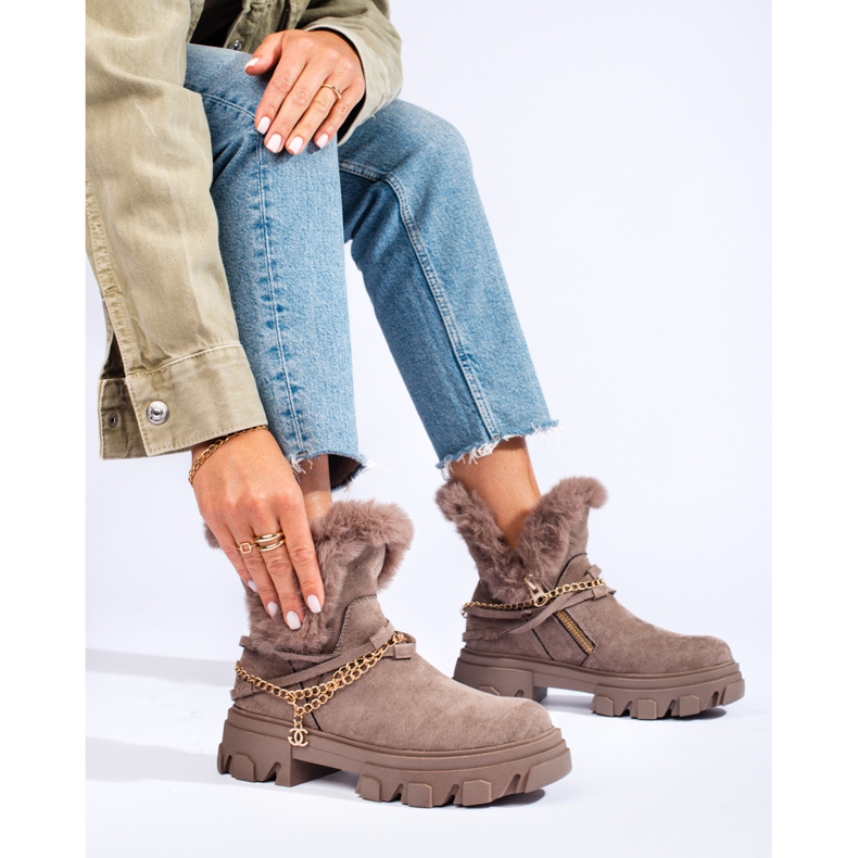 Dámské semišové kozačky na platformě Shelovet hnědý 1