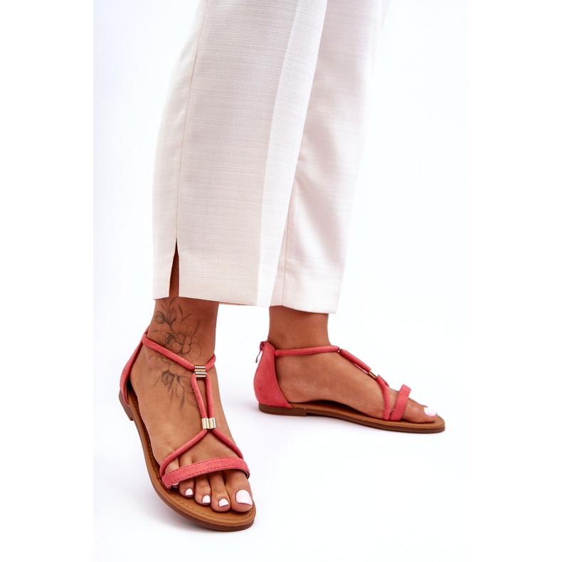 C'M Paris Dámské ploché sandály Coral Coral na zip červené 4