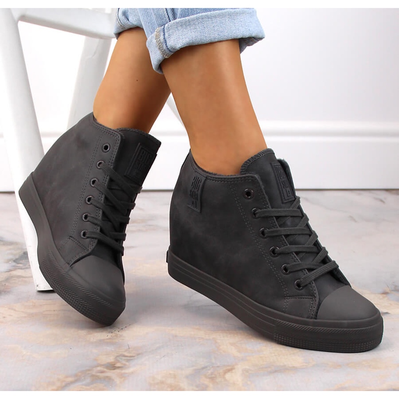 Dámské tenisky na klínku zateplené šedé Big Star MM274005 šedá 1 Dámské tenisky na klínku zateplené šedé Big Star MM274005 šedá 1