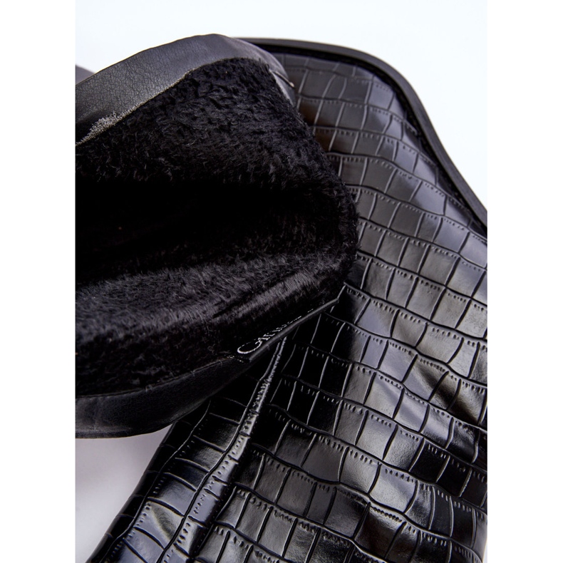 Kožené vysoké boty s hadím vzorem černá Kornell 1