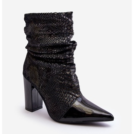 Vrásčité boty na vysokém podpatku Snake Black Casima černá 1