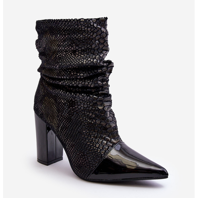 Vrásčité boty na vysokém podpatku Snake Black Casima černá 1