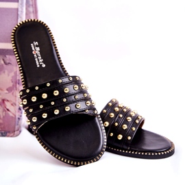 S.Barski Dámské kožené pantofle s černým ornamentem černá 2