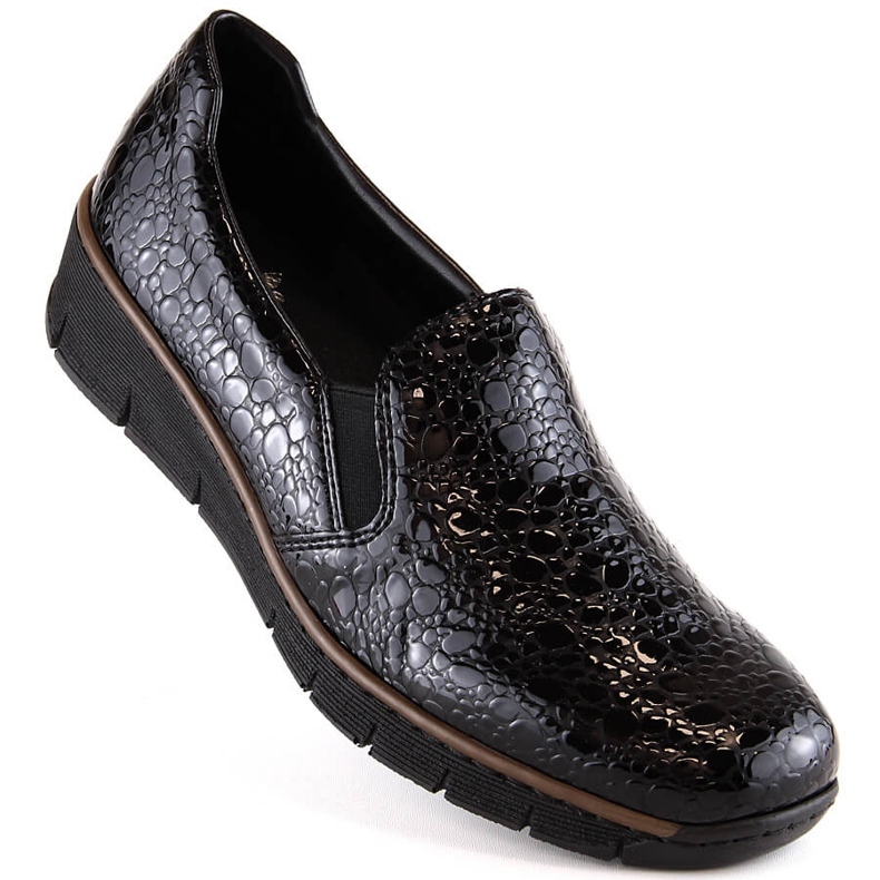 Pohodlné lakované dámské step-černé boty Rieker 53766-45 černý 1