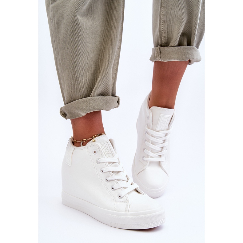 Dámské klínové kožené tenisky Big Star MM274002 Bílé bílý 1