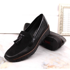 Dámské černé kožené boty na klínku Rieker 53771 černá 1