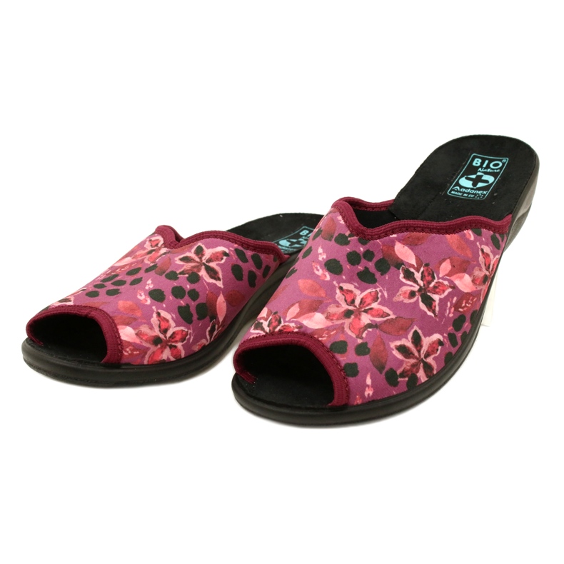 Dámské Velurové pantofle Adanex 28344 Maroon s květinami černý 3