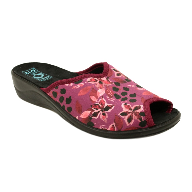 Dámské Velurové pantofle Adanex 28344 Maroon s květinami černý 1