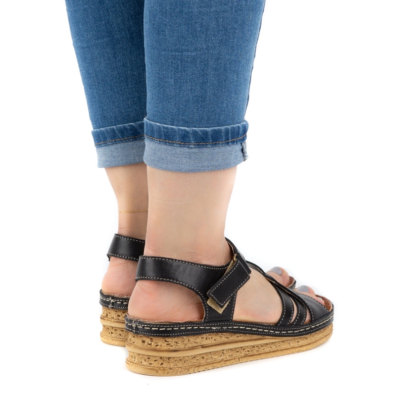 WASAK Pohodlné dámské kožené sandály 0658W černé černá 1