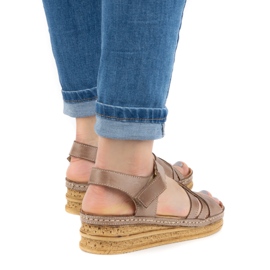 WASAK Pohodlné dámské kožené sandály 0658W hnědé béžový 1