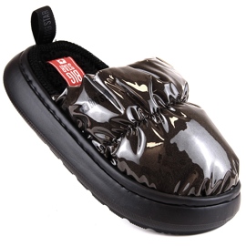 Domácí pantofle zateplené lakované metalicky černé Big Star MM274130 černý 1