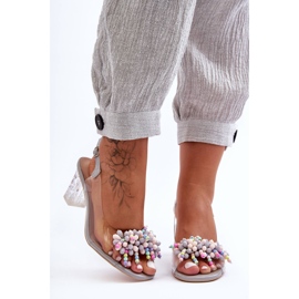 Zdobené módní sandály na podpatku Šedé S.Barski MR1037-23 šedá 1