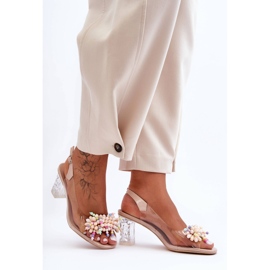 Zdobené módní sandály na béžovém podpatku S.Barski MR1037-23 béžový 1