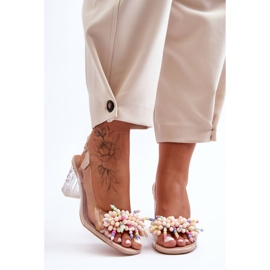Zdobené módní sandály na béžovém podpatku S.Barski MR1037-23 béžový 2