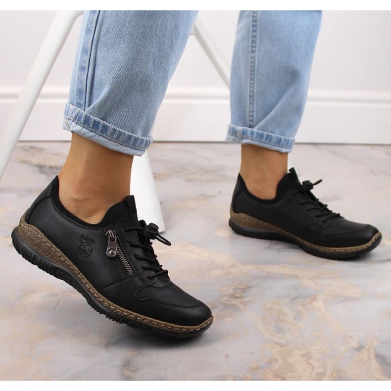 Kožené nazouváky Rieker W RKR609 černé černá 2