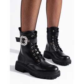 Shelovet dámské dělnice s křišťálovou sponou černá 1