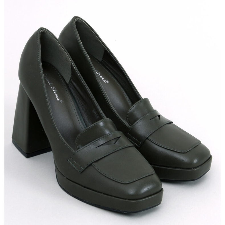 Entee Zelené mokasíny na podpatku zelená 1