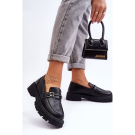 PE1 Dámské kožené mokasíny na platformě černé Detes černá 2