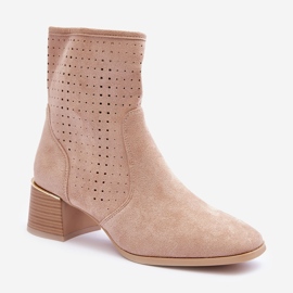 Semišové prolamované boty na vysokém podpatku Béžové perly béžový 1