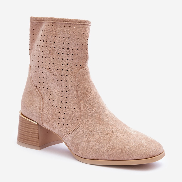 Semišové prolamované boty na vysokém podpatku Béžové perly béžový 1