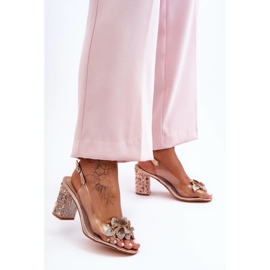 Zdobené stylové sandály Transparent Rose Gold S.Barski MR1037-18 růžový 2