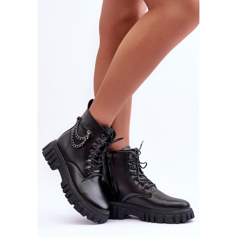 Stylové pracovní boty na černé platformě Amro černá 2