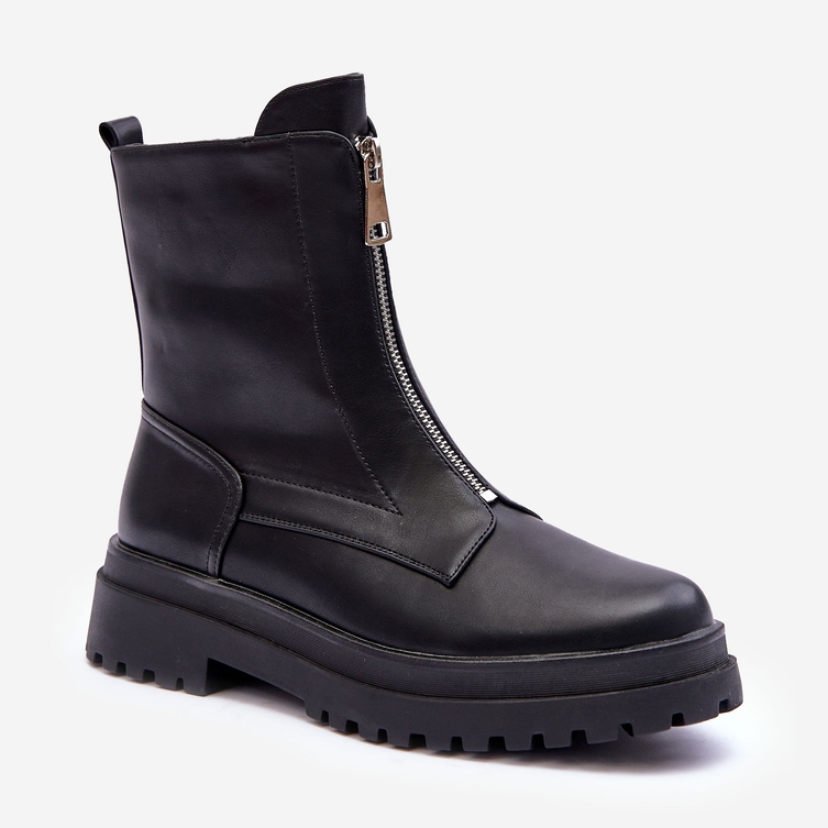 Dámské kožené kozačky na zip Black Chlorike černý 1