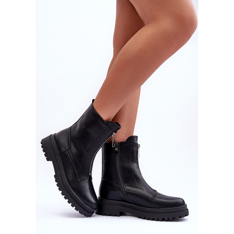 Dámské kožené kozačky na zip Black Chlorike černý 2