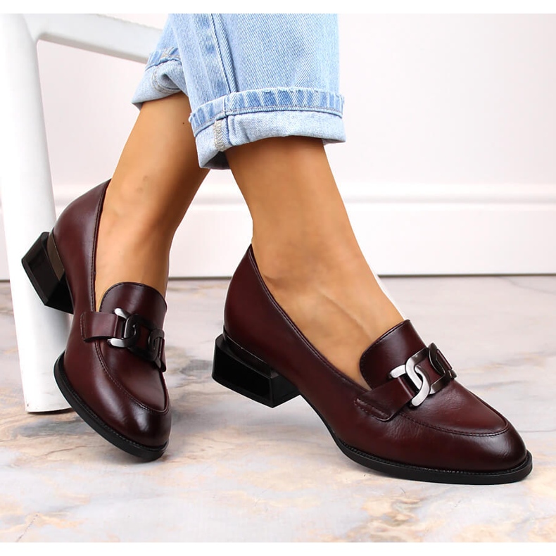 Ploché boty Vinceza 58162 vínové barvy s řetízkem červené 1