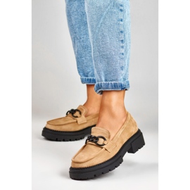 La.Fi Béžové mokasíny na semišové platformě béžový 2