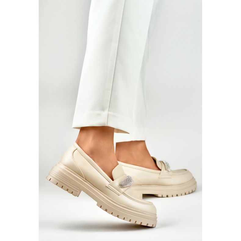 Béžové kalhoty se zirkony béžový 1 Béžové kalhoty se zirkony béžový 1